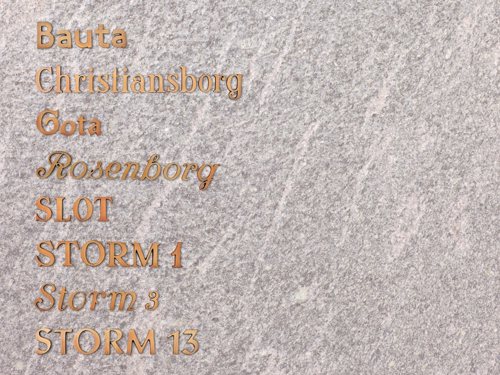 Bronzeskrifter fra bronzestøberiet O. Storm Sørensen.